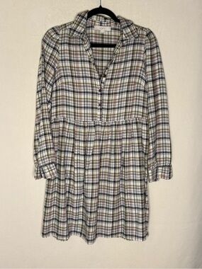 LOFT Plaid Long-Sleeve Button-Front Dress - Cream, Brown, Black
